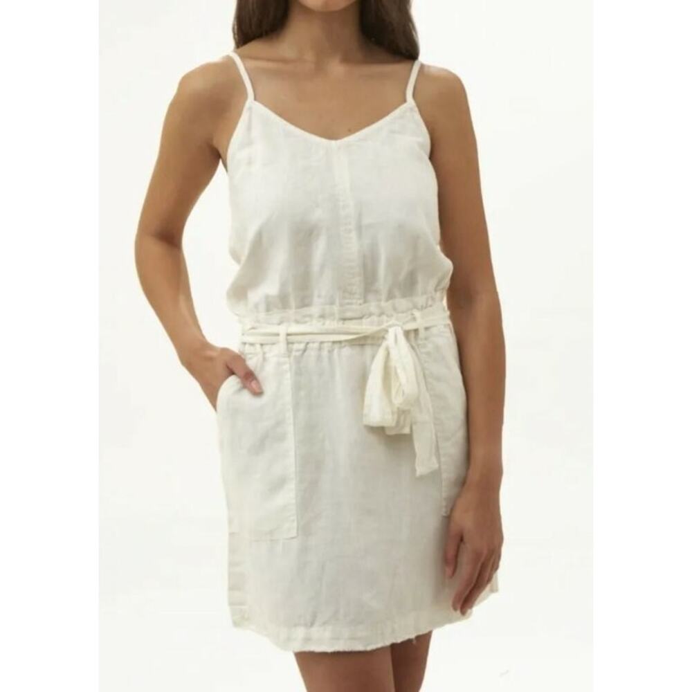 Splendid Geneva Linen Tank Mini‎ Dress Belted Paperbag Waist White Small